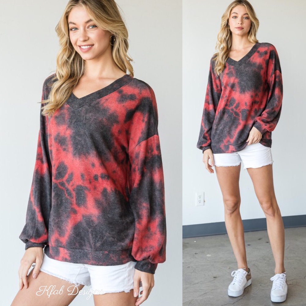 ❤️LAST ONE!! V Neck Puff Sleeve Super Soft Tie Dye Top! - Picture 4 of 7
